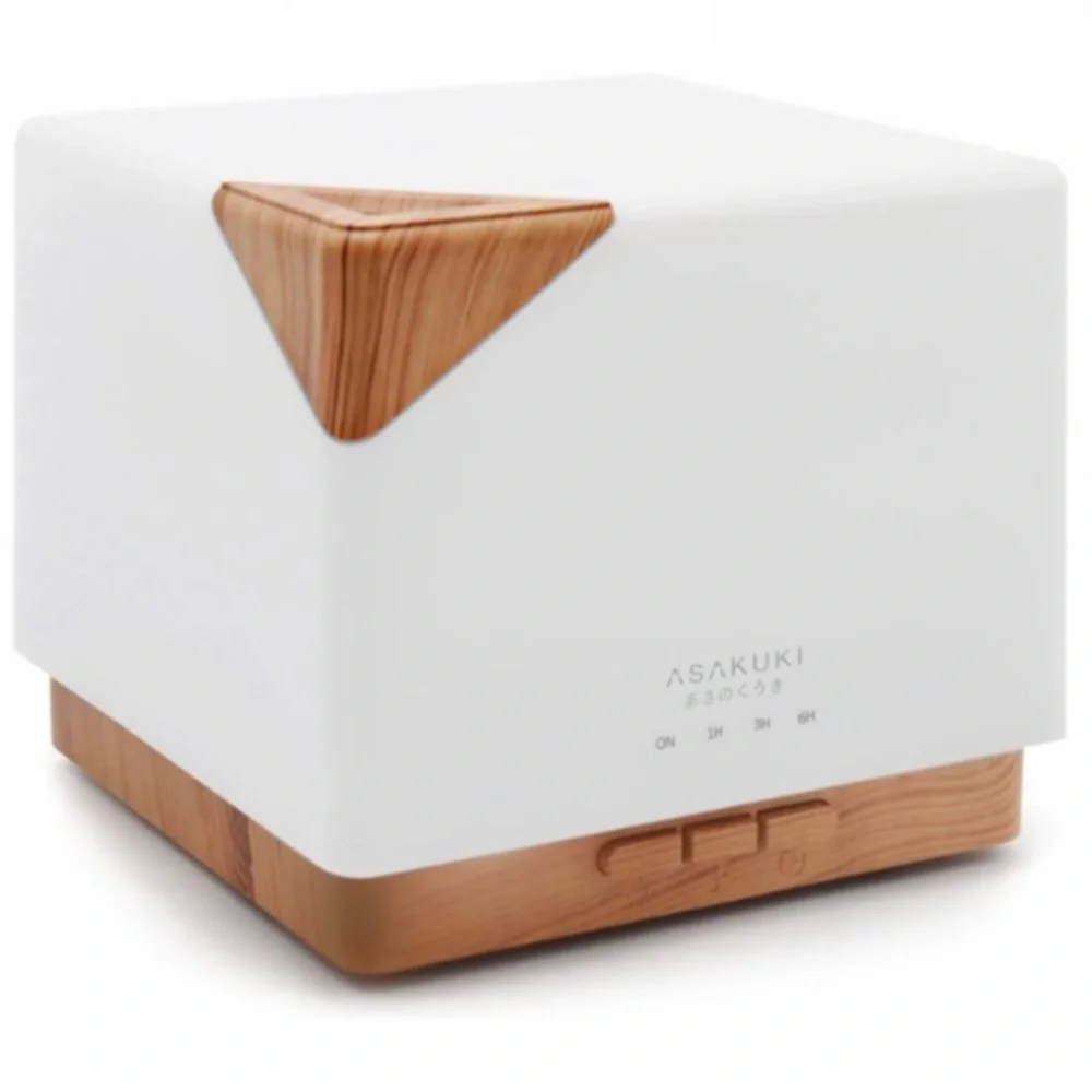 NIB Square White and Light Wood Essential Oil Diffuser